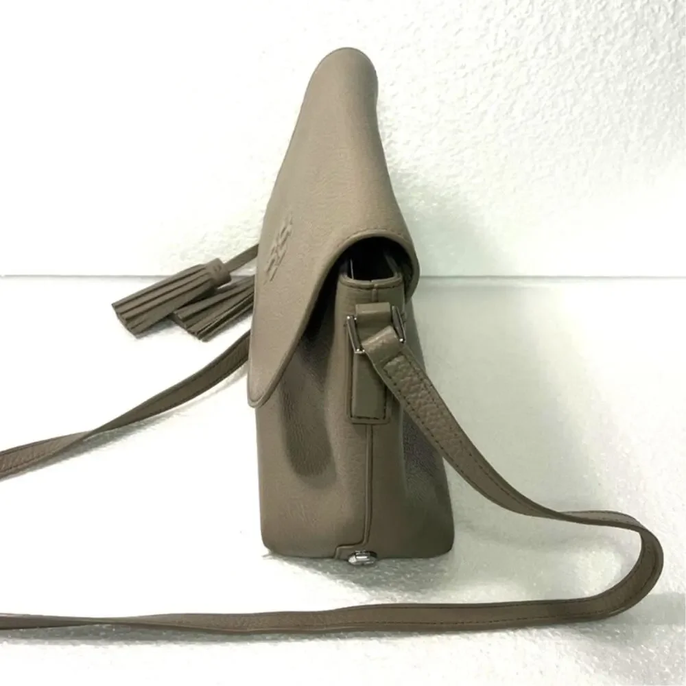 Tory Burch Thea Messenger Cross Body Bag French Gray Pebbled Leather w/Tassels